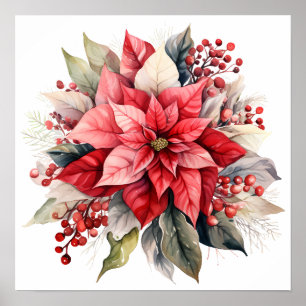 Big Festive Red Poinsettia Weihnachtsfeier Blume Poster