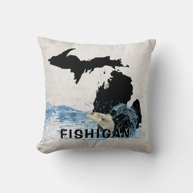 Big Fish in Water mit Michigan Graphic Kissen (Vorderseite)