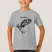 Big Fish primitive Art Black Line Zeichnend T-Shirt (Vorderseite)