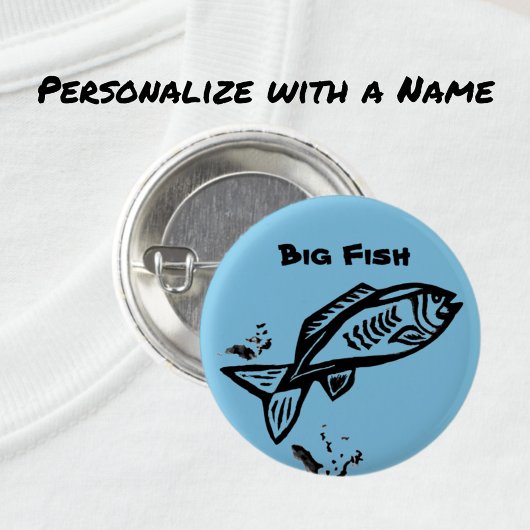 Big Fish primitive Art Black Line Zeichnend und Na Button