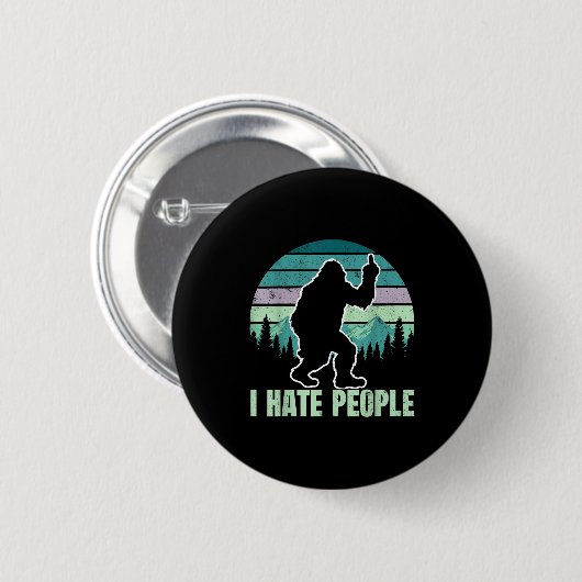 Big Foot I Hate People Middle Finger Sasquatch Ret Button (Vorne & Hinten)