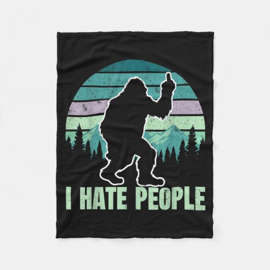 Big Foot I Hate People Middle Finger Sasquatch Ret Fleecedecke (Vorderseite)
