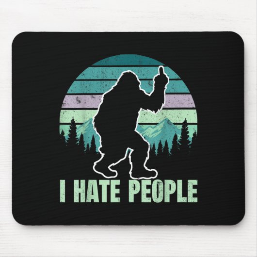 Big Foot I Hate People Middle Finger Sasquatch Ret Mousepad (Vorne)