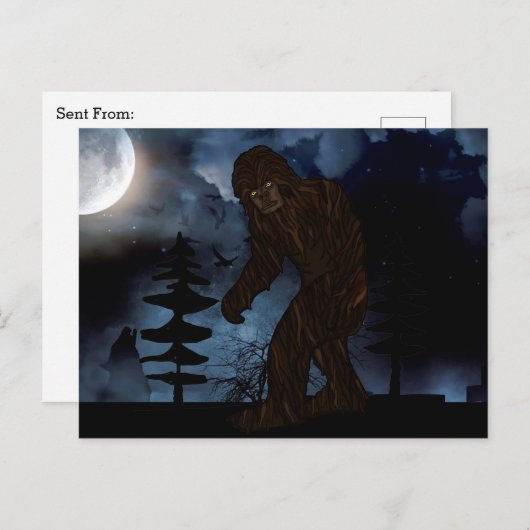Big Foot oder Sasquatch Wolf Howling Vollmond Postkarte (Vorne/Hinten)