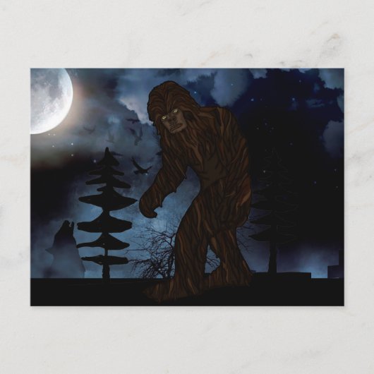Big Foot oder Sasquatch Wolf Howling Vollmond Postkarte (Vorderseite)