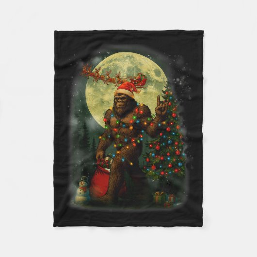 Big Foot Rock On Santa Snowman Christmas Tree Xmas Fleecedecke (Vorderseite)