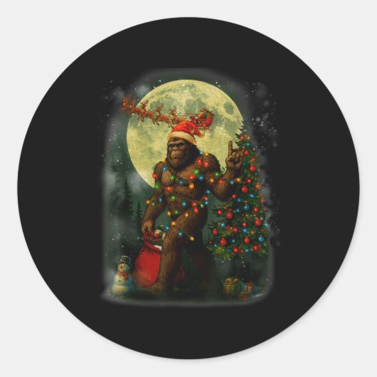 Big Foot Rock On Santa Snowman Christmas Tree Xmas Runder Aufkleber (Vorderseite)