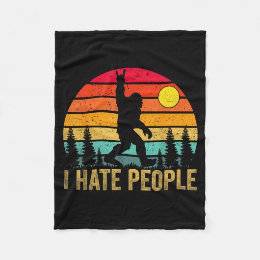 Big Foot Sasquatch I Hate People Funny Bigfoot Vin Fleecedecke (Vorderseite)