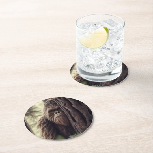 Big Foot/Sasquatch Runder Pappuntersetzer (Vor Ort)