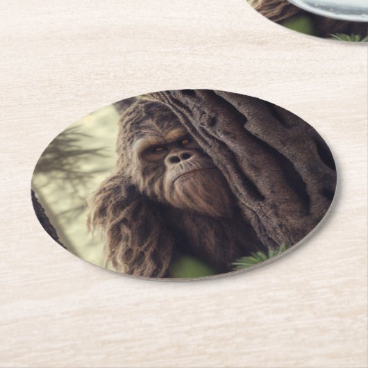 Big Foot/Sasquatch Runder Pappuntersetzer (Angewinkelt)