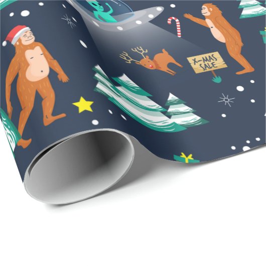 Big Foot und Alien Entführung Geschenkpapier (Rolleneckpunkt)