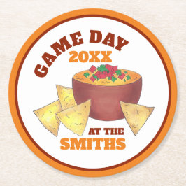 Big Football Game Tailgate Party Chips Käsedip Runder Pappuntersetzer