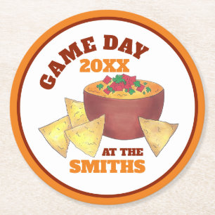 Big Football Game Tailgate Party Chips Käsedip Runder Pappuntersetzer