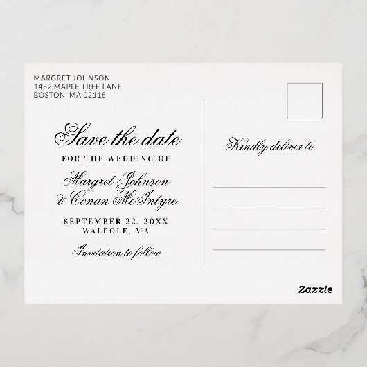 Big Foto Foil Save the Date Gold Folie Einladungspostkarte (Rückseite)