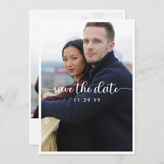 Big Foto Minimale Kalligraphie Save the Date (Vorne/Hinten)