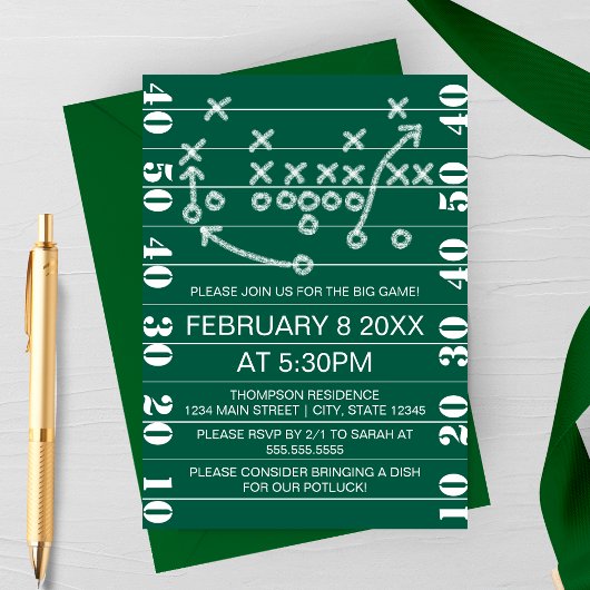 Big Game Football Play Diagram Party Invitation Einladung