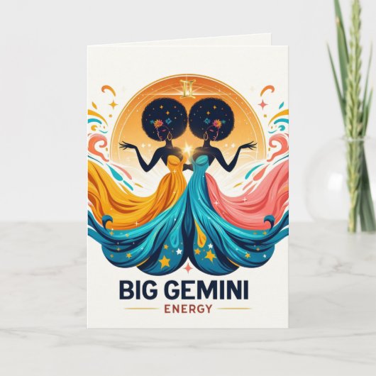 Big Gemini Energy Afro Goddess Zodiac Birthday Karte (Vorderseite)