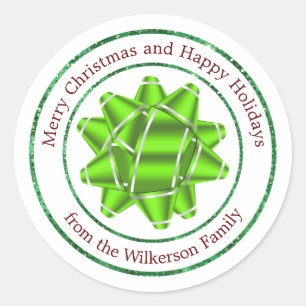 Big Gift Bow und Green Glitzer Runder Aufkleber