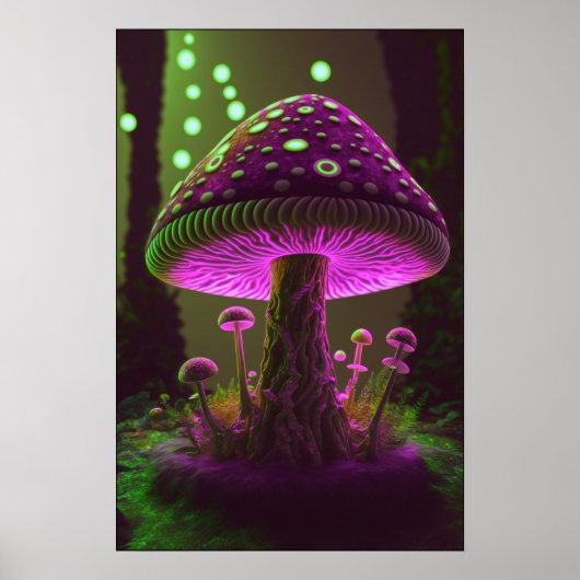 Big Glowy Mushroom - Green & Fuchsia Poster (Vorne)