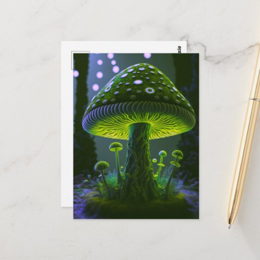 Big Glowy Mushroom - Green & Indigo Postkarte (Vorderseite/Rückseite Beispiel)