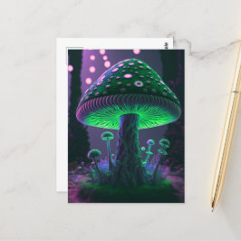 Big Glowy Mushroom - grün und rosa Postkarte