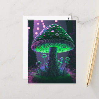 Big Glowy Mushroom - grün und rosa Postkarte