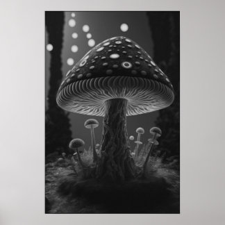 Big Glowy Mushroom - Schwarz & Weiß Poster