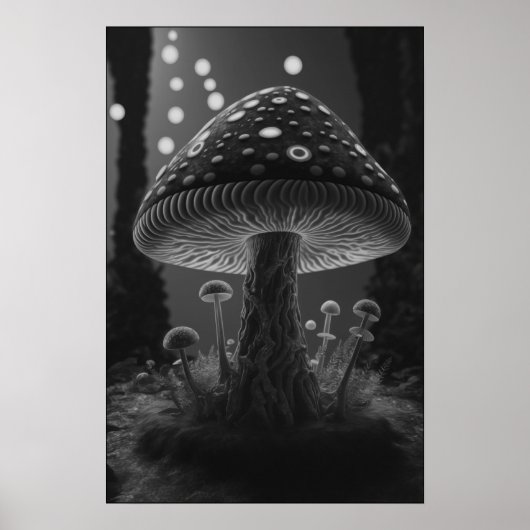 Big Glowy Mushroom - Schwarz & Weiß Poster (Vorne)