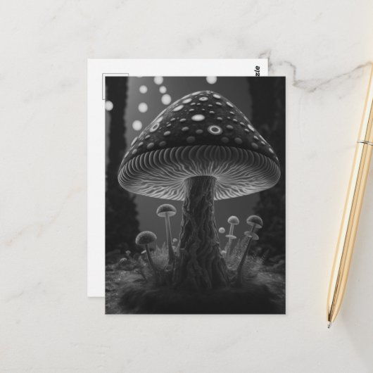 Big Glowy Mushroom - Schwarz & Weiß Postkarte (Vorderseite/Rückseite Beispiel)