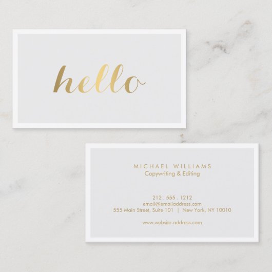Big Gold Hello Graue und White Business Card Visitenkarte (Vorne/Hinten)