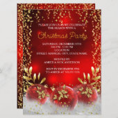Big Gold Holly Bauble Red Weihnachtsfeier Einladung (Vorne/Hinten)