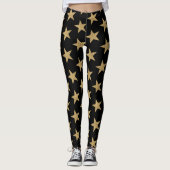 Big Gold Weihnachtsstars auf Black Leggings (Vorderseite)