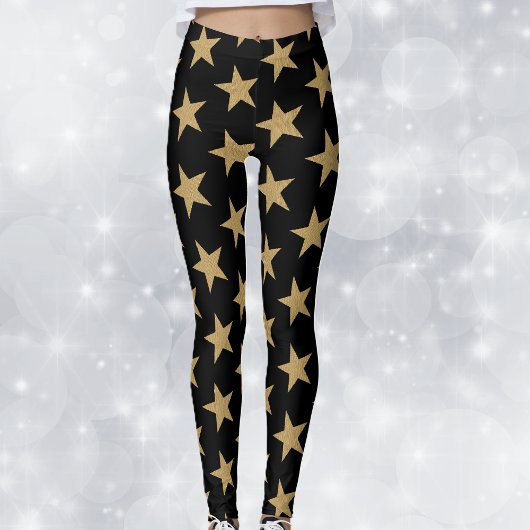 Big Gold Weihnachtsstars auf Black Leggings