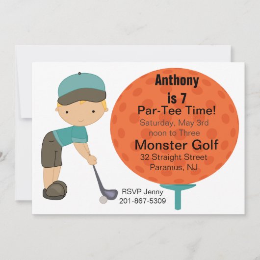 Big Golf Ball Boys Party Einladung (Vorderseite)