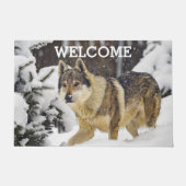 Big Gray Wild Wolf im Schnee Tiere Doormat Fußmatte (Vorderseite)