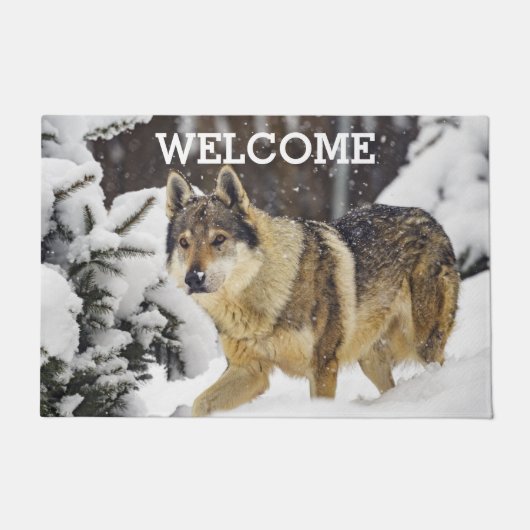 Big Gray Wild Wolf im Schnee Tiere Doormat Fußmatte (Vorderseite)