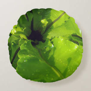 Big Green Fern Blätter, Rundes Kissen