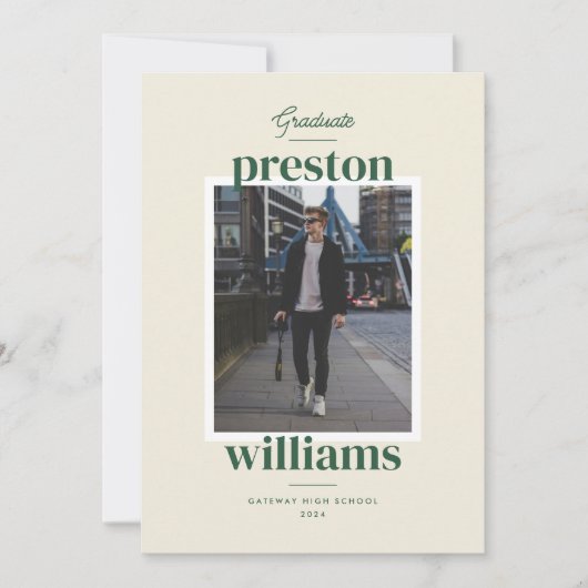 Big Green Name Abschluss Ankündigung Foto-Karte (Vorderseite)