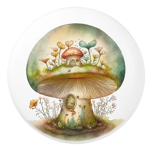 Big Green Toadstool Fairy House Keramikknauf (Vorderseite)
