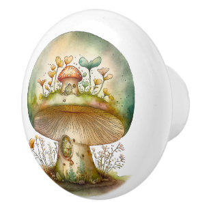 Big Green Toadstool Fairy House Keramikknauf