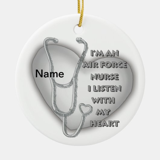 Big Grey Heart Air Force Nurse Keramik Ornament (Vorne)