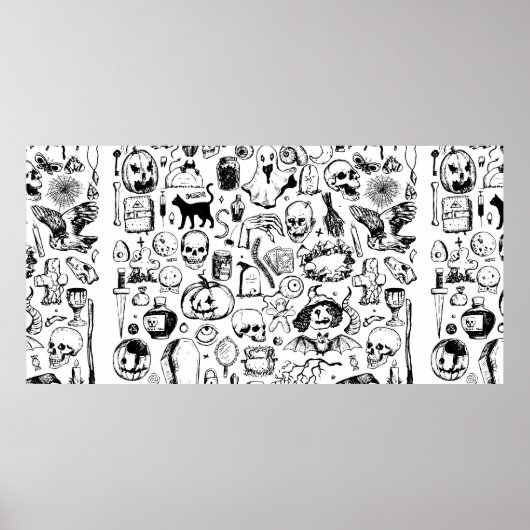 Big Halloween Doodles Kollektion. handgezogener Vi Poster (Vorne)