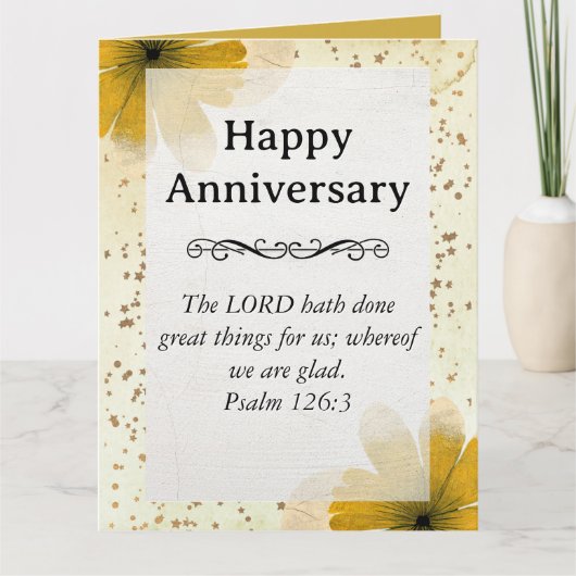 Big Happy Anniversary Yellow Floral Scripting Karte (Vorderseite)