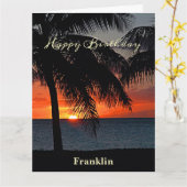 Big Happy Birthday Men Sunset Tropical Trees Karte (Gelbe Blume)