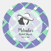 Big Hat Derby Brautparty Blue und Green Stripes Runder Aufkleber (Vorderseite)