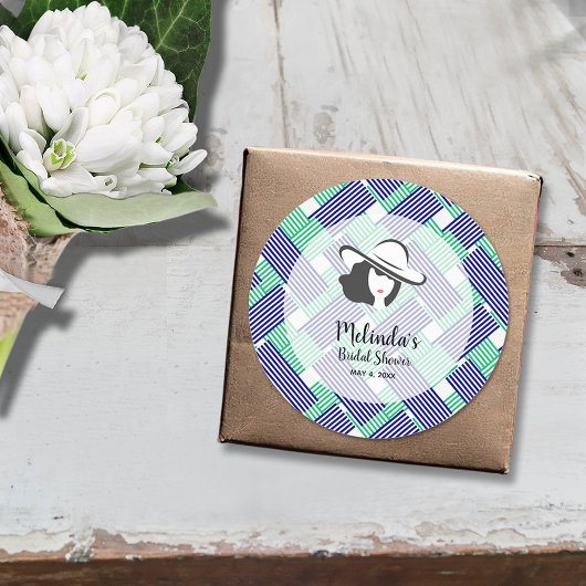 Big Hat Derby Brautparty Blue und Green Stripes Runder Aufkleber