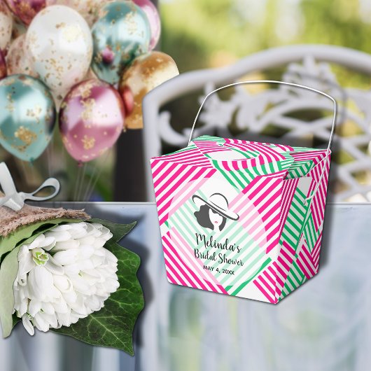 Big Hat Derby Lady Hot Pink Green Stripes 2" Geschenkschachtel