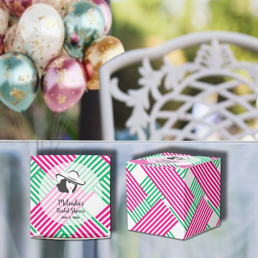 Big Hat Derby Lady Pink Green Stripes Square Geschenkschachtel