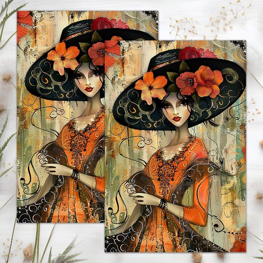 BIG HAT FASHION MÄDCHEN DECOUPAGE SEIDENPAPIER