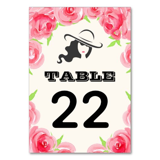 Big Hat Wasserfarbe Rose Derby Party Tischnummer (Rückseite)